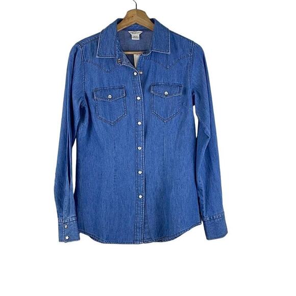 ARIAT RUFFLE DENIM PALE INDIGO‎ WOMEN'S SHIRT SIZE XS/TP NWT - Picture 1 of 8
